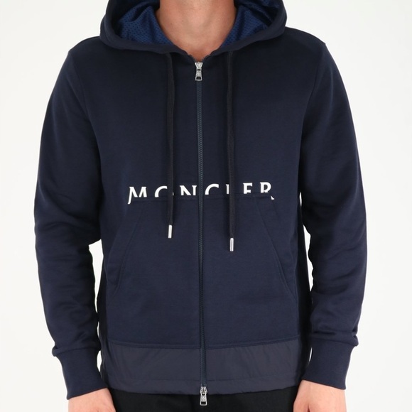 Moncler men’s logo print zip up hoodie jacket NEW - Picture 1 of 9